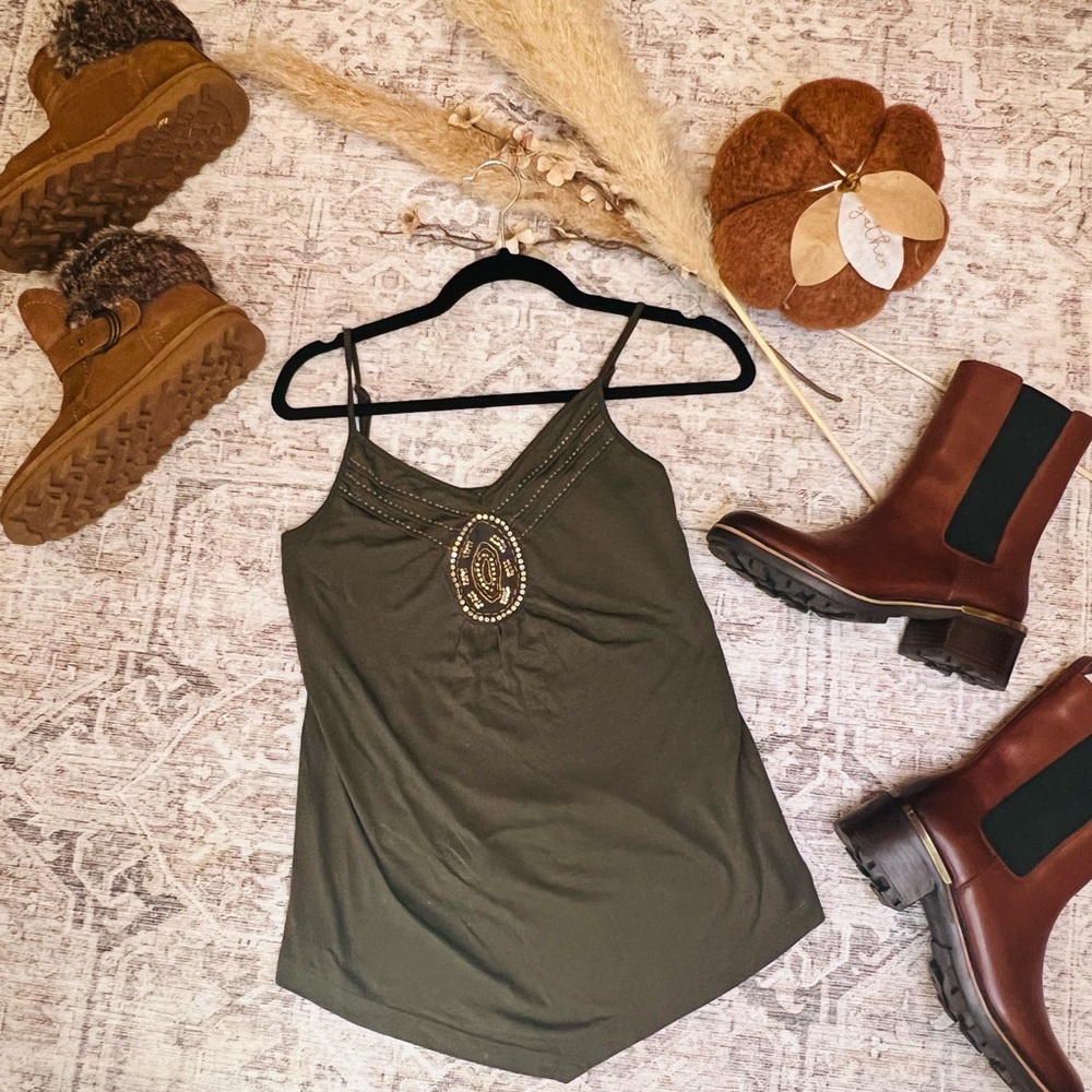 Xhilaration Green Tank-top (only) w| Metallic Gold Sequin Detail sz: Medium